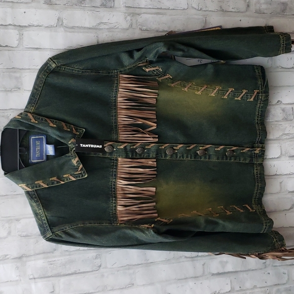 Tantrums Boho Fringe Jean Jacket, Size L - Picture 1 of 8